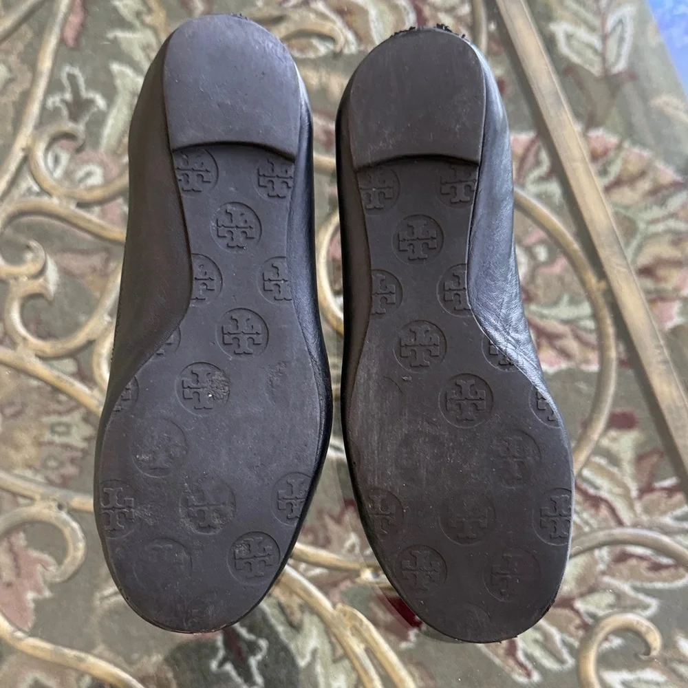 Tory Burch Gorgeous Black Flats with Gold Emblem